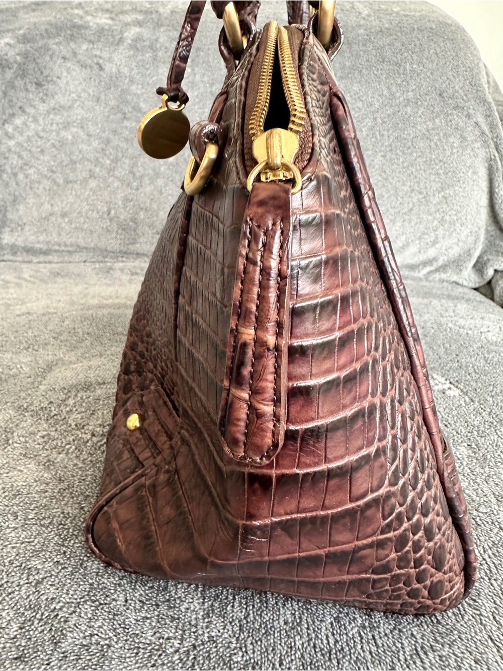 Brahmin Brown Croc Embossed Leather Shoulder Bag Tote Satchel Handbag - Picture 5 of 9